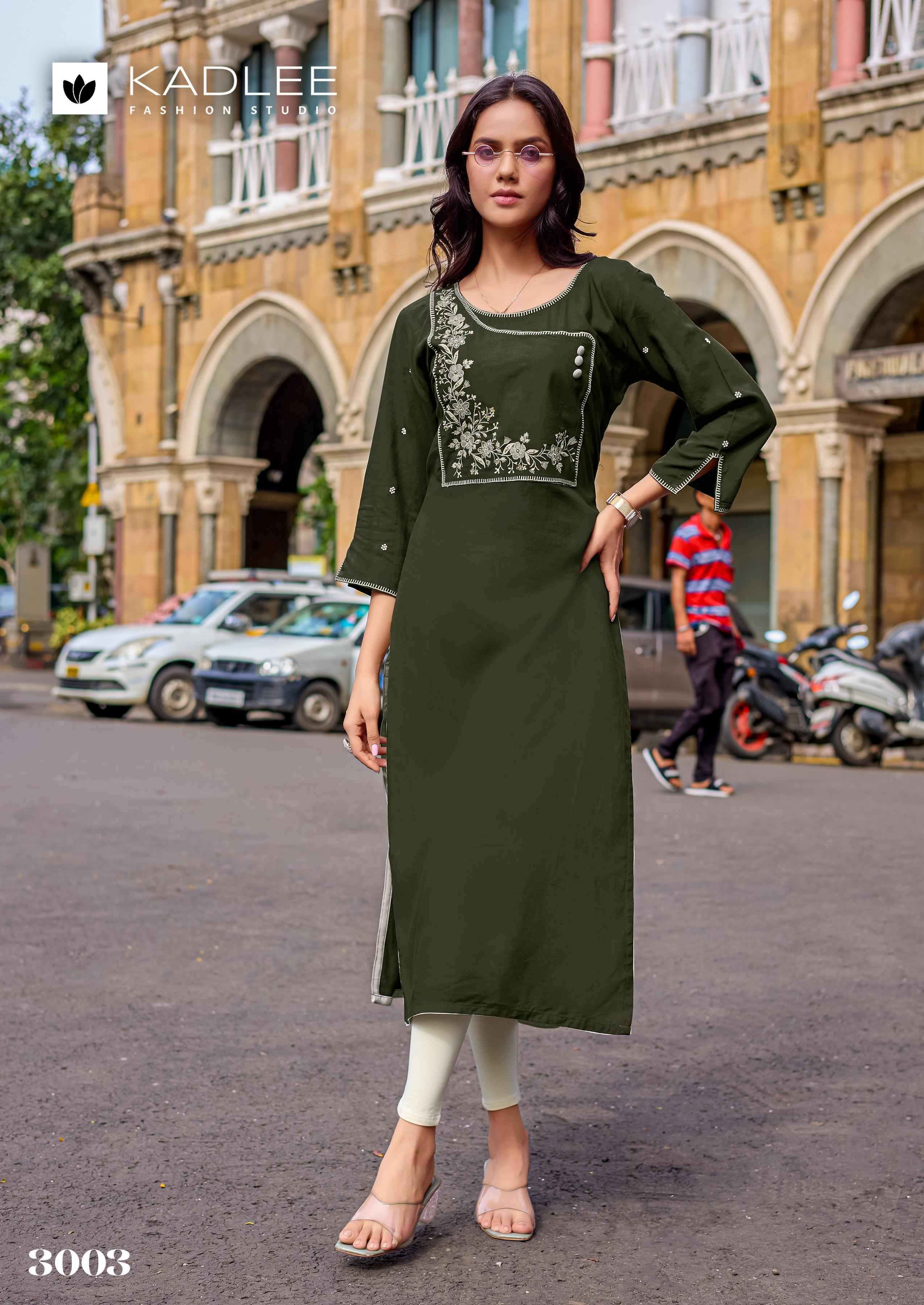 Yashvi By KADLEE 3001 to 3006 Series Designer Casuals Wear Collection Rayon Kurtis With Tread & Hand work At Wholesale Price